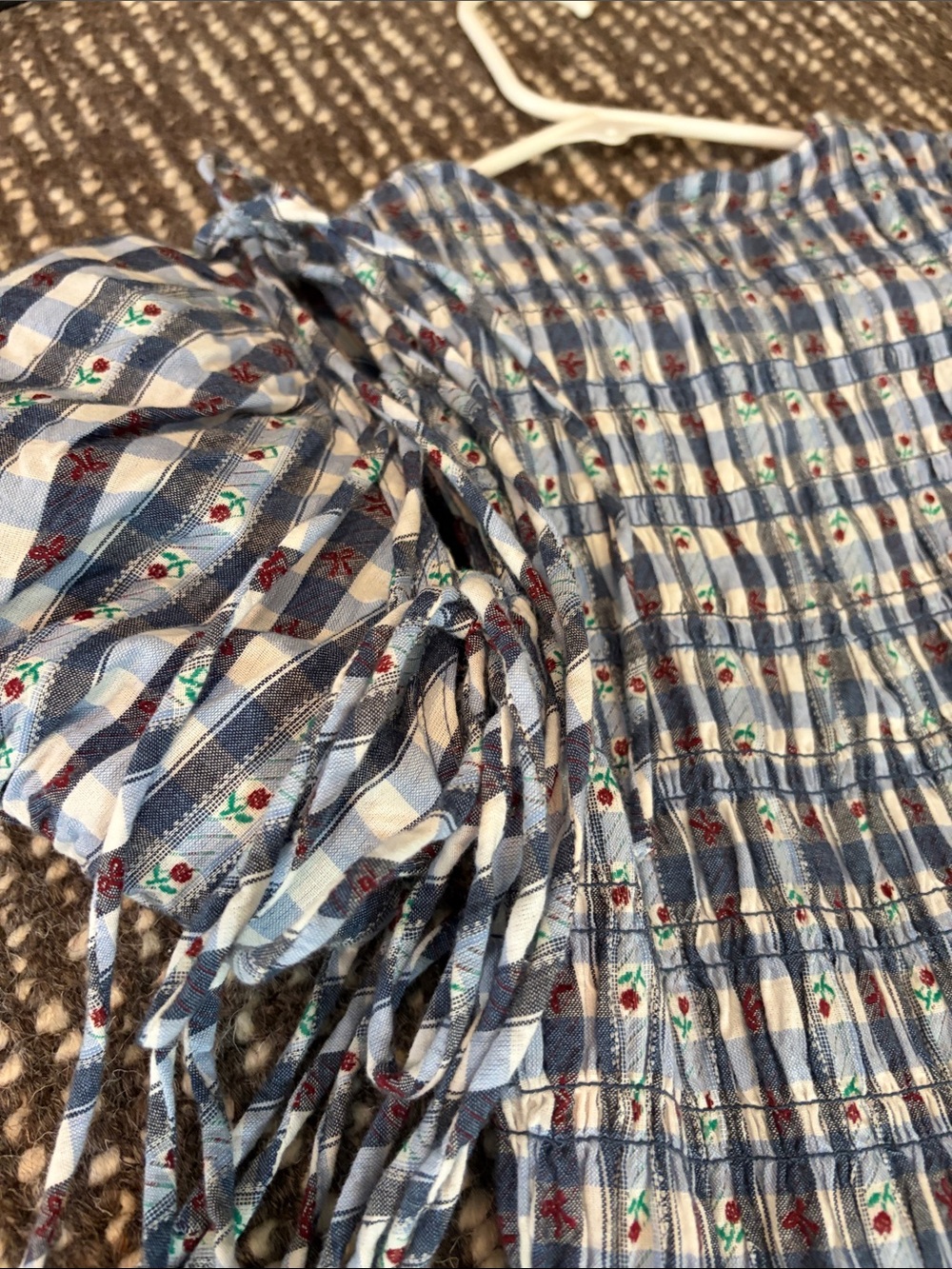 Smocked Puff-Sleeve Mini Dress in Blue Plaid - Picture 7 of 8